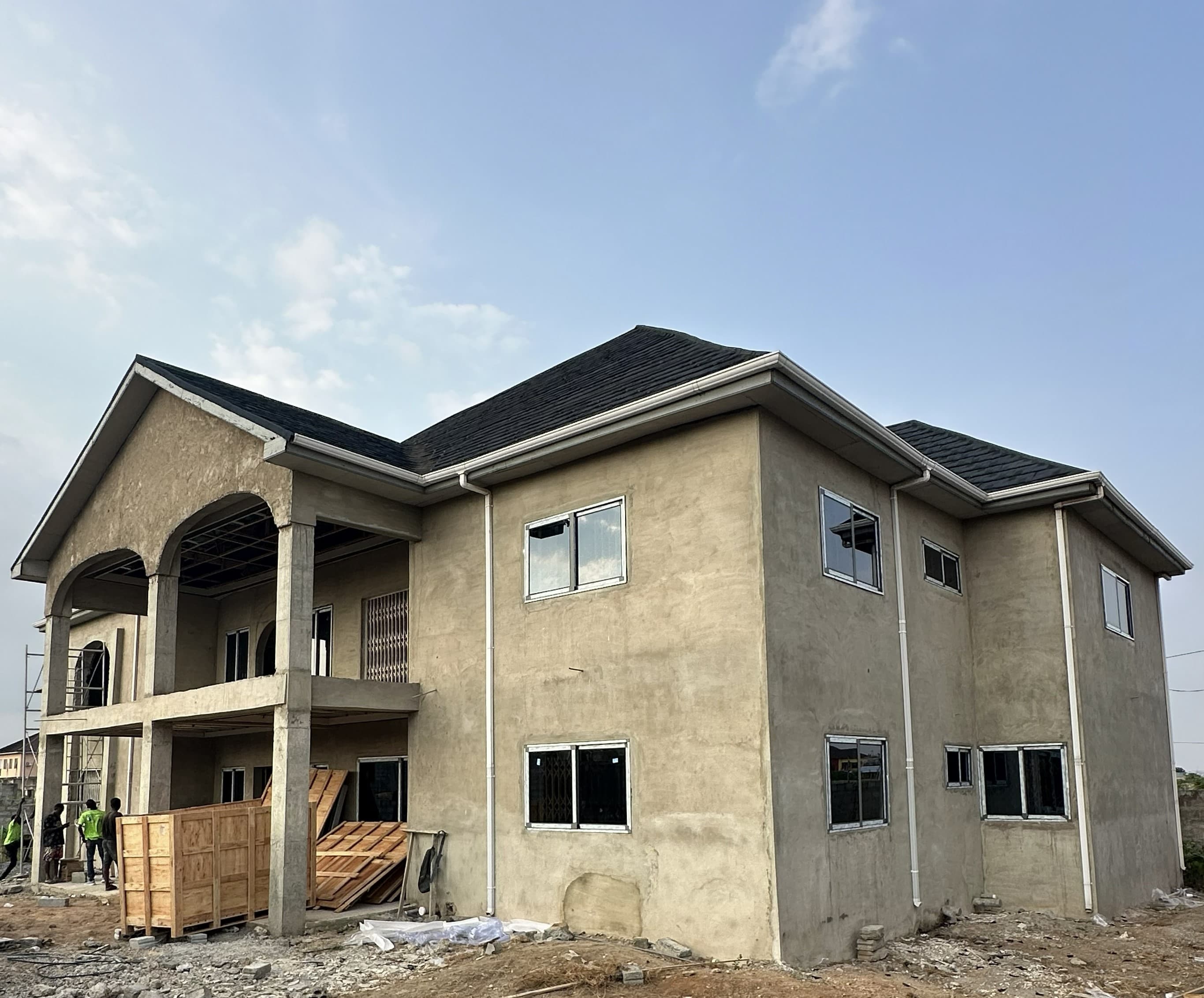Multi-story residential building window installation