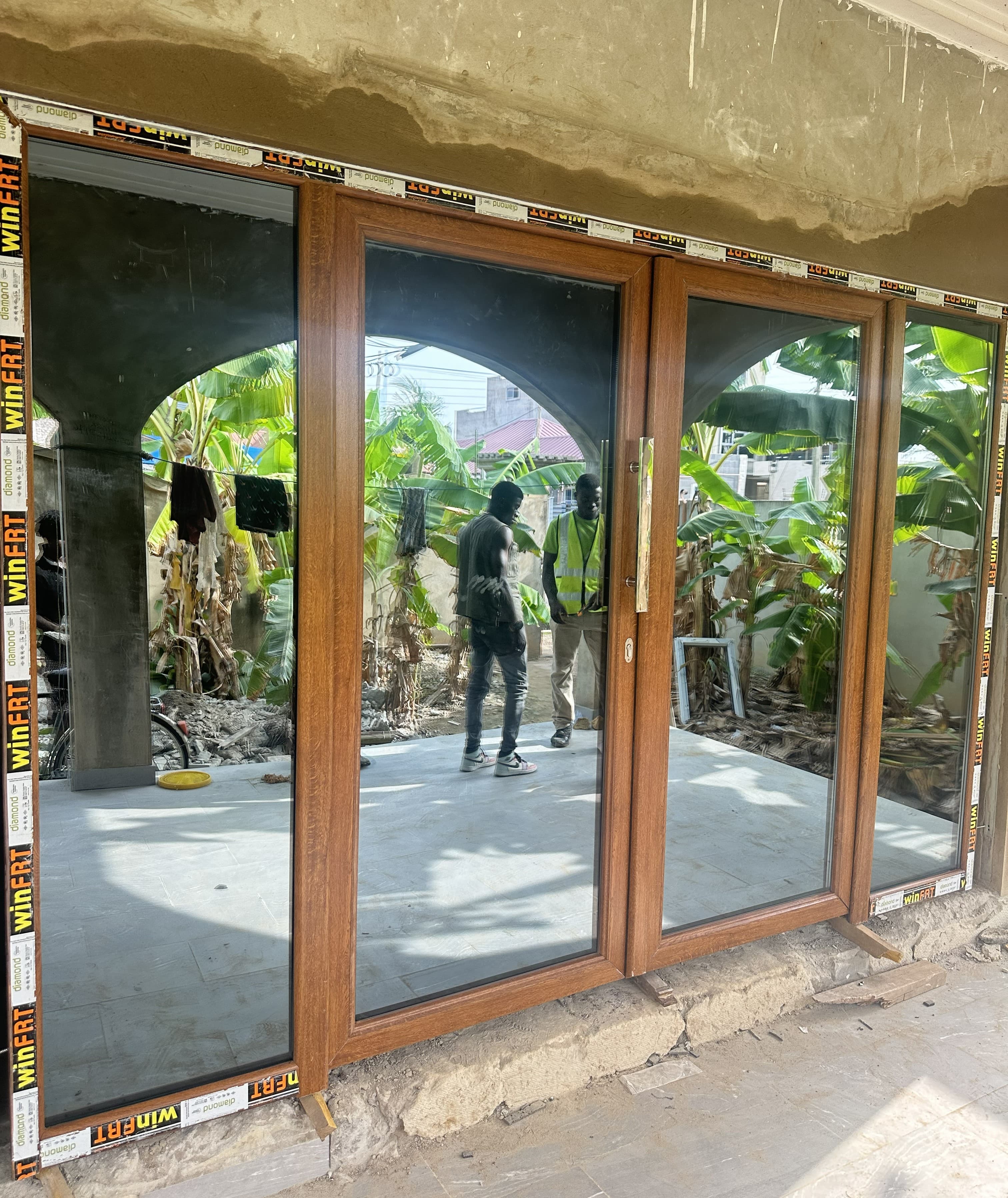 Wood-grain finish UPVC glass doors
