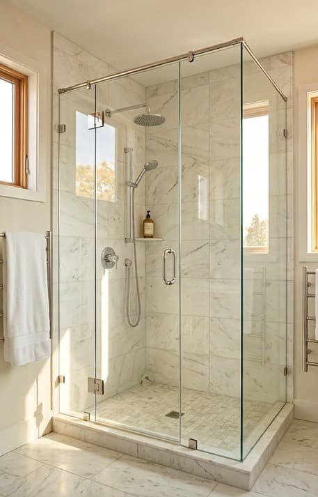 Frameless shower enclosure